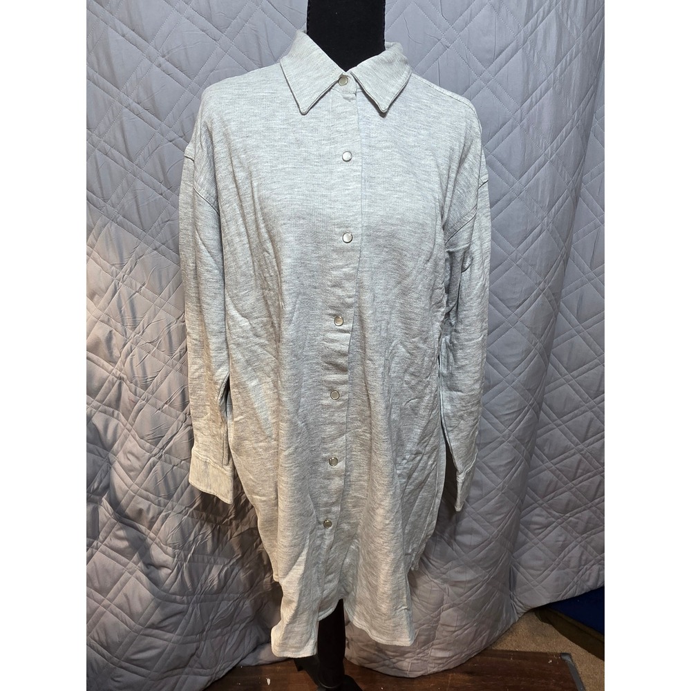Jazz Sport Womens Gray Heather Cotton French Terry Button Up Shirt Dress OS